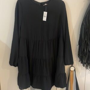 Ann Taylor Loft Tiered Babydoll Black Dress: NWT Size Medium